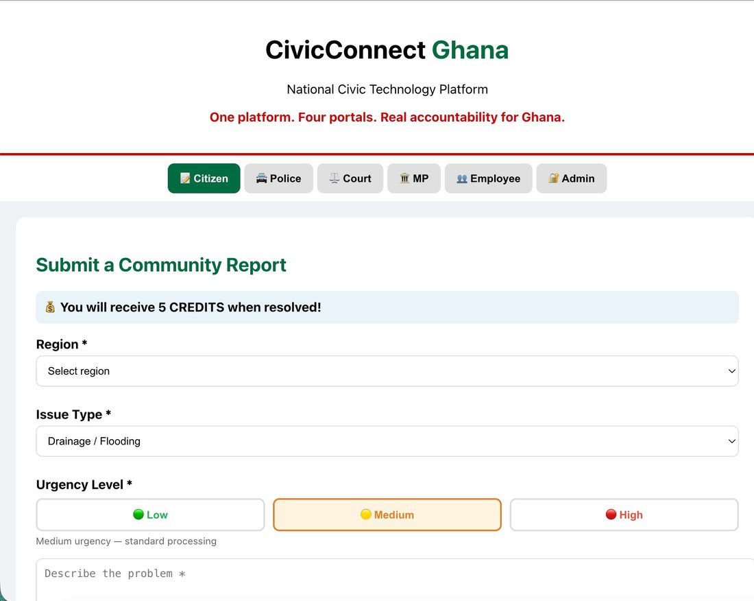 CivicConnect citizen reporting portal screenshot