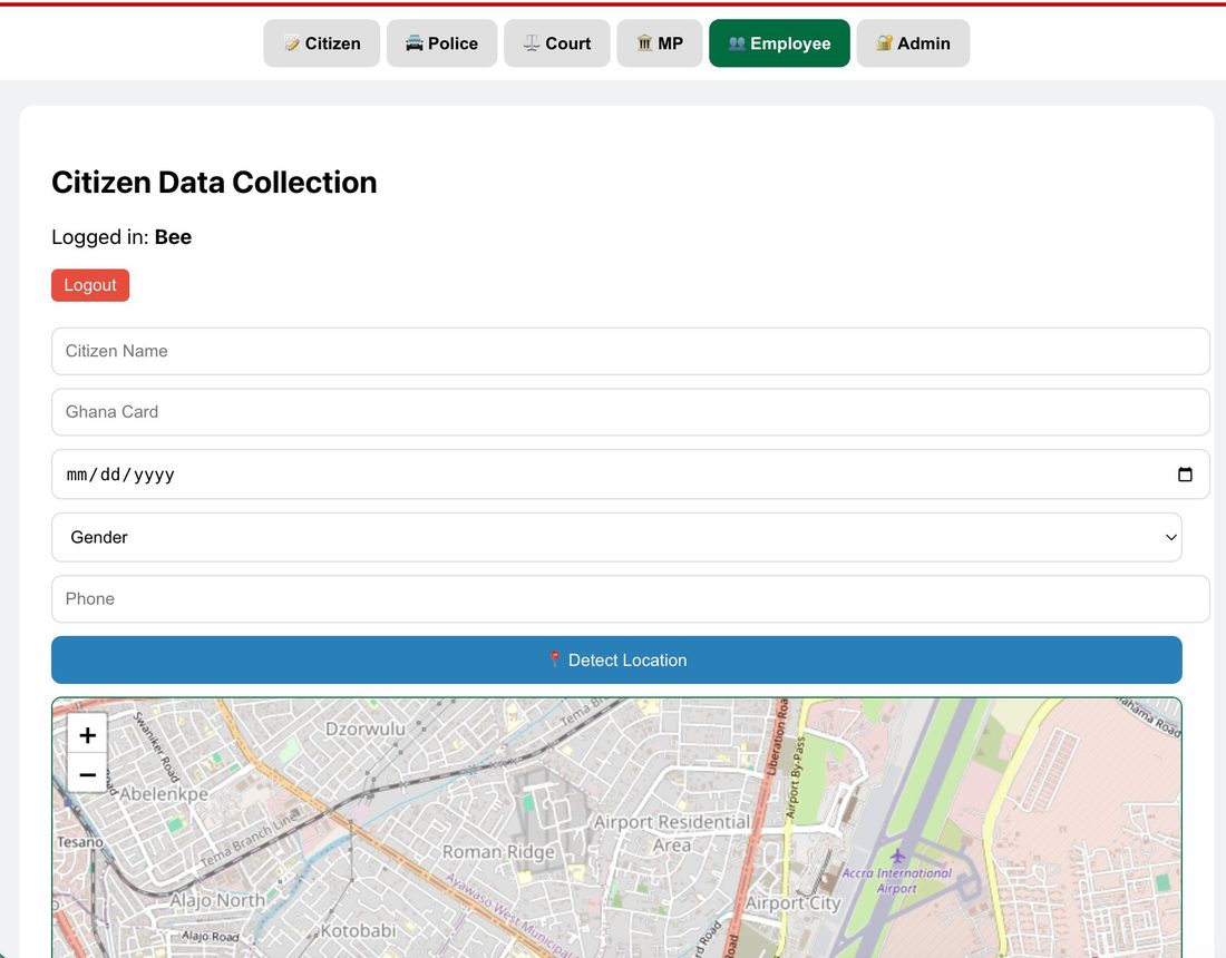Employee portal citizen data collection form